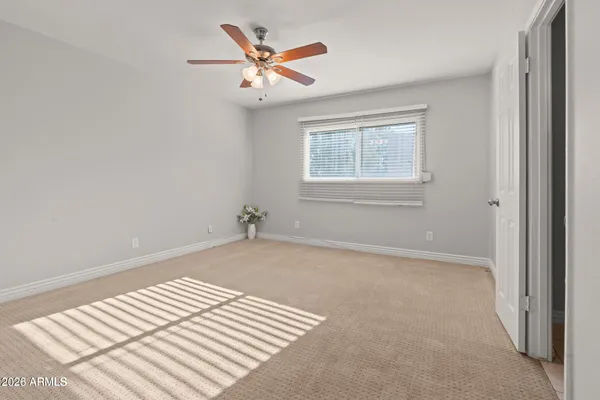 an empty room with a workspace