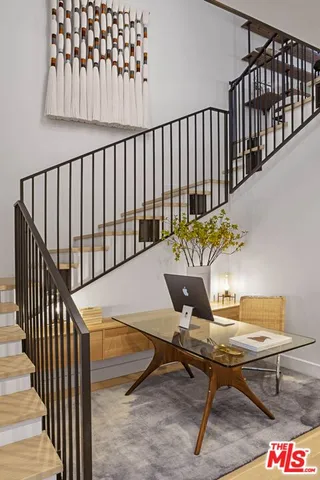 a workspace with wooden floor