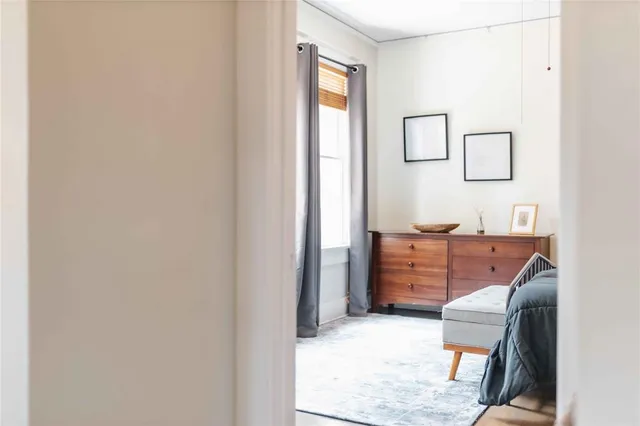 a room with cabinets and window