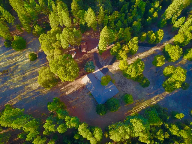 an aerial view of a house