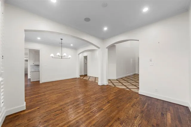 a view of a room with a chandelier