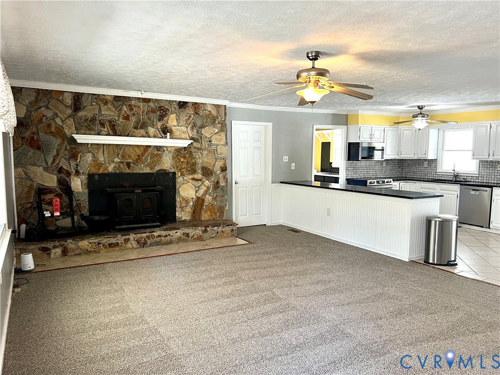 2049 Riddle Road Blackstone, VA 23824 - Photo 4 of 44 a kitchen with stainless steel appliances granite countertop a sink cabinets stove and refrigerator