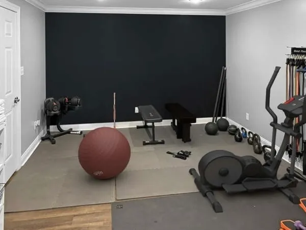 a room with gym equipment