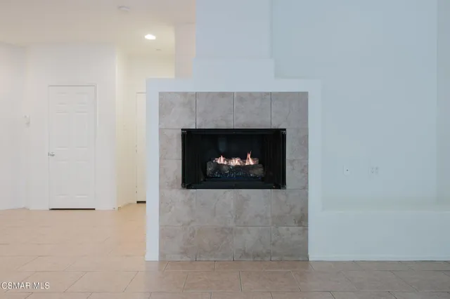 a room with a fireplace
