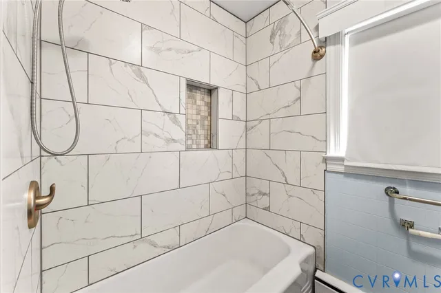 a bathroom with a bathtub