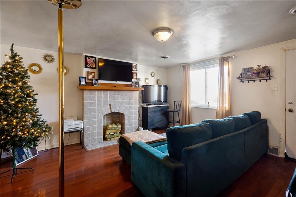 108 Pius Street Pittsburgh, PA 15203 - Photo 5 of 36 a living room with furniture a flat screen tv and a fireplace