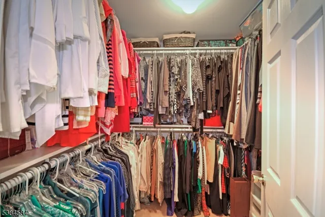 a view of walk in closet with clothes