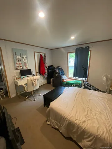 a bed room with a bed and a walk in closet