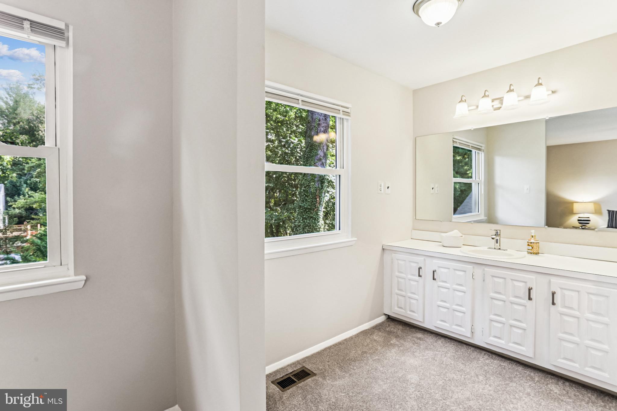 9013 2nd Avenue Silver Spring, MD 20910 - Photo 34 of 56 a bathroom with a double vanity sink a large mirror a bathtub and window