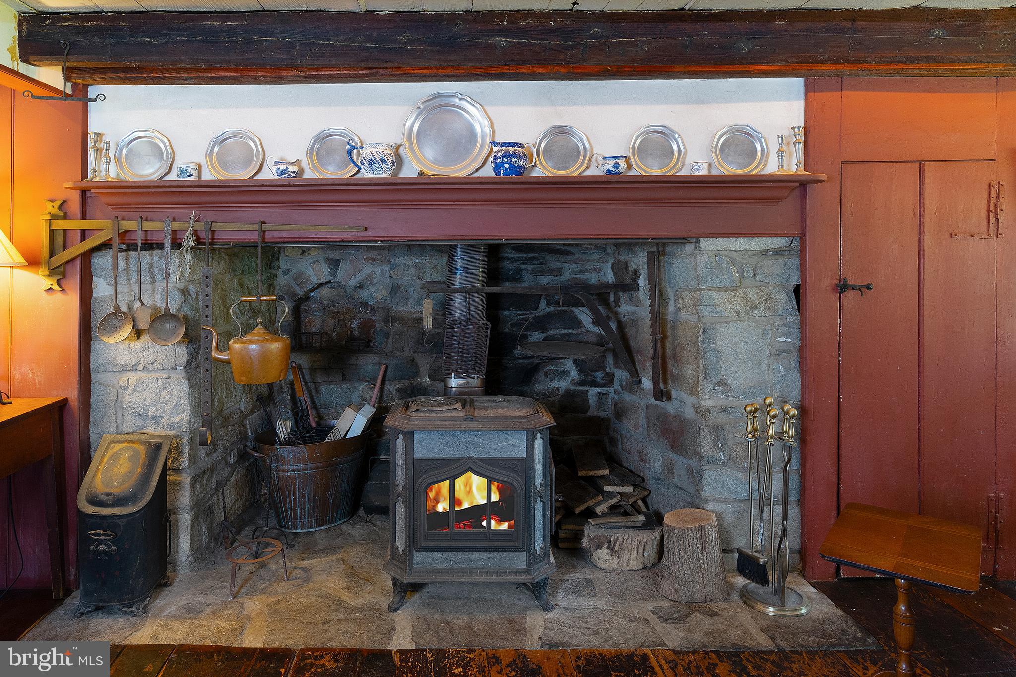 172 Pleasant Valley Road Titusville, NJ 08560 - Photo 15 of 55 Original Stone Walk-In Fireplace w/Wood Stove