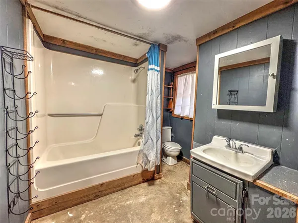 a bathroom with a sink a toilet a mirror and shower