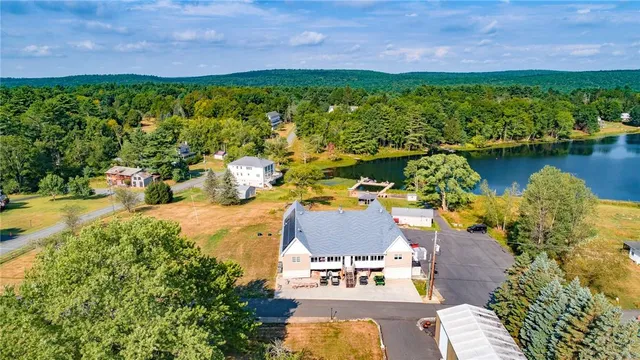 a view of a swimming pool with an ocean view