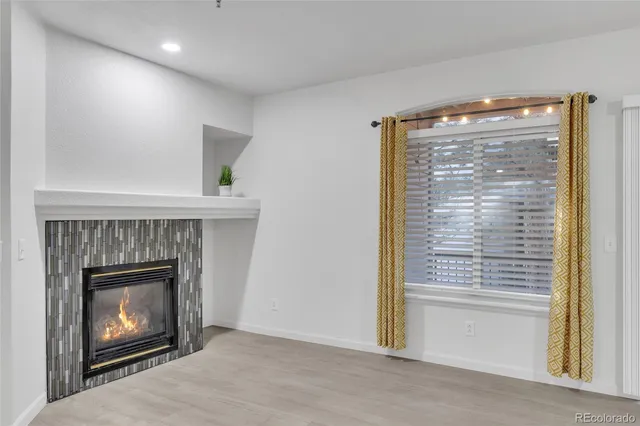 a room with a fireplace