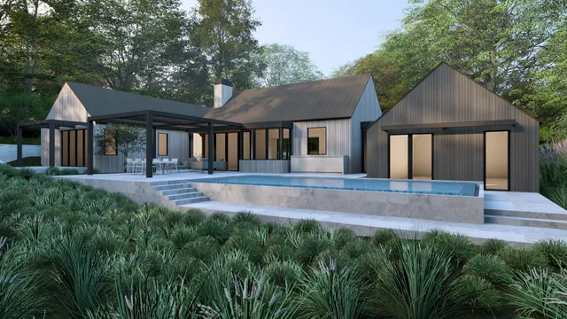 a front view of house with yard and green space