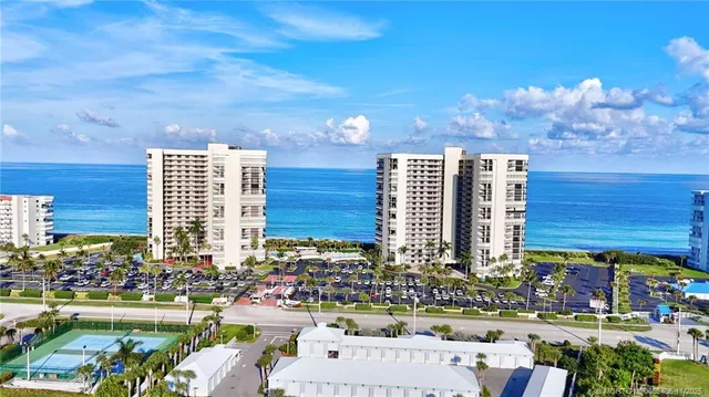 a city view with tall buildings