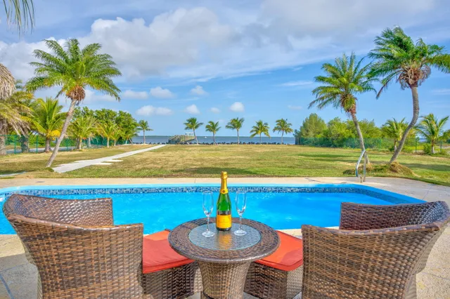 a view of a swimming pool with a lounge chairs