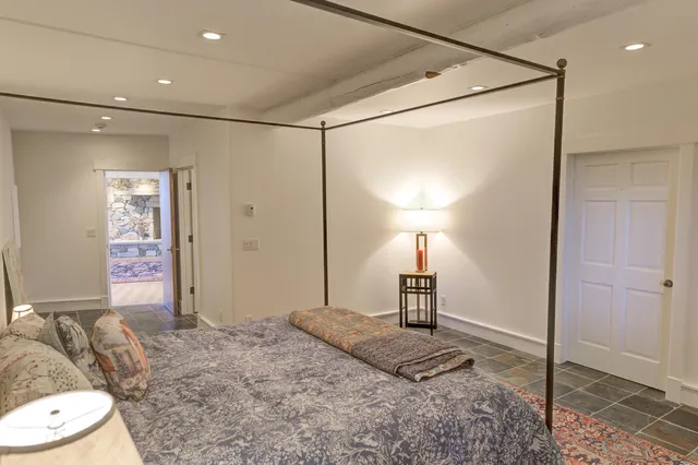 a view of a lake with a mountain in the background