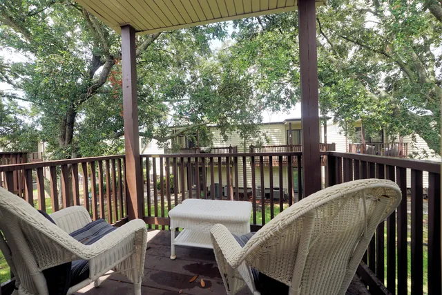 a view of a chair in wooden deck