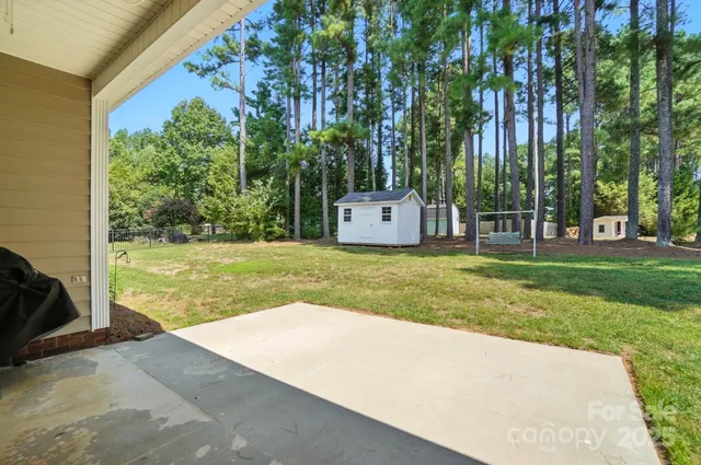 a view of a park with large trees