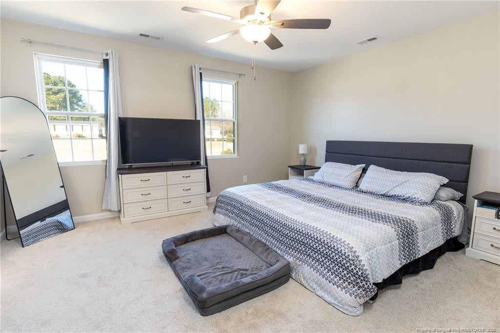 325 Ray Byrd Road Lillington, NC 27546 - Photo 19 of 26 a bedroom with a bed and flat screen tv