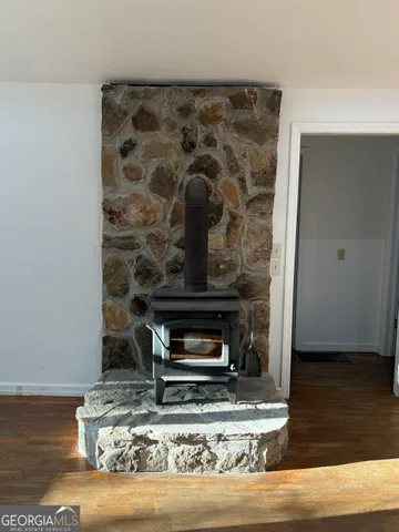 a living room with a fireplace