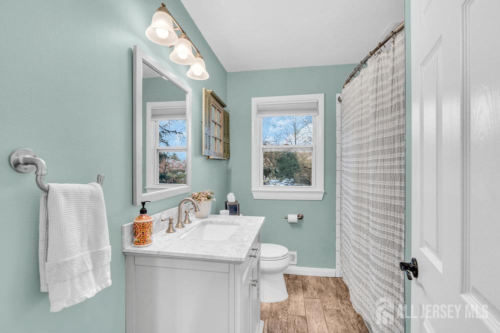 110 Springcrest Drive Hightstown, NJ 08520 - Photo 16 of 44 a bathroom with a sink a toilet and shower curtain