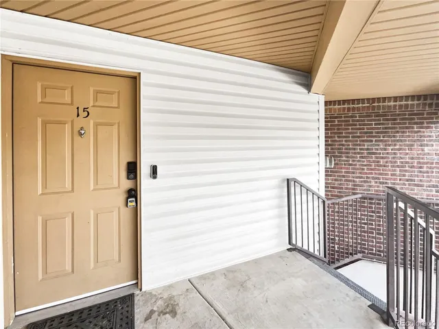 a view of a porch with a door