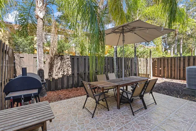 a view of a table and chairs in the patio