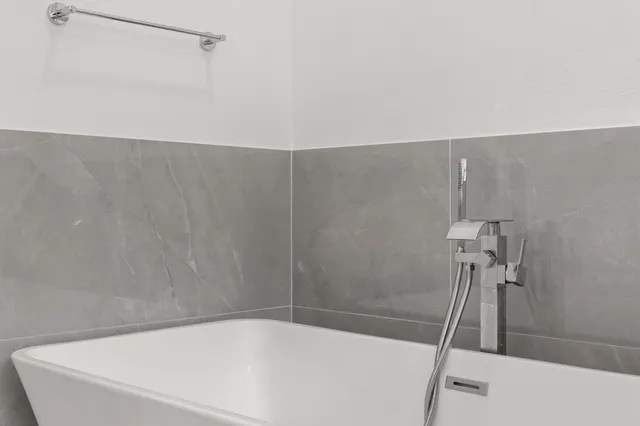 a bathroom with a bathtub