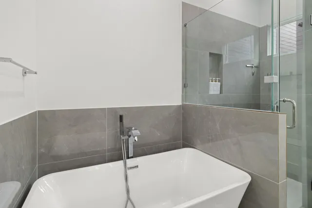 a bathroom with a bathtub