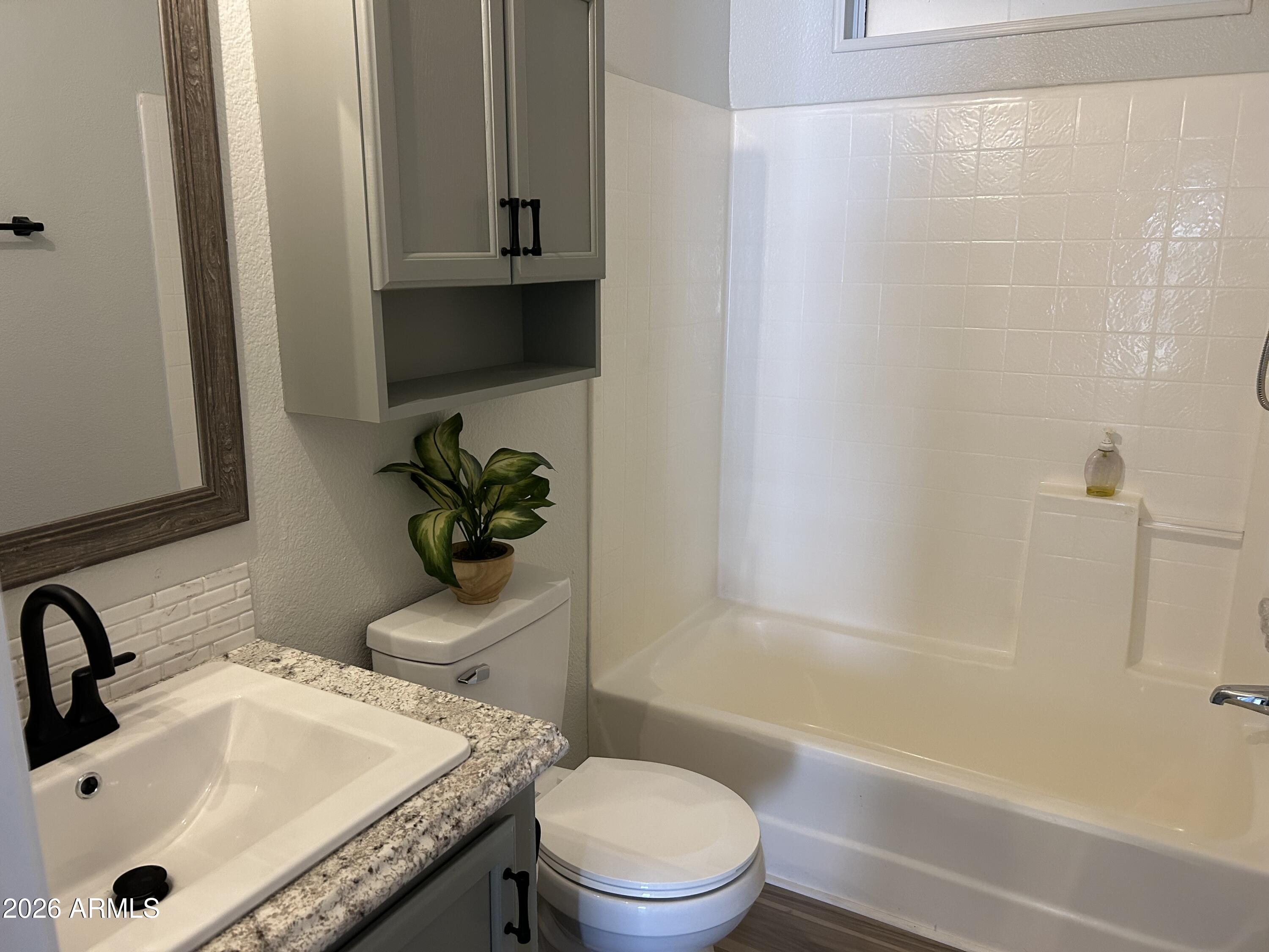 3500 South Tomahawk Road, Unit 217 Apache Junction, AZ 85119 - Photo 23 of 35 a bathroom with a sink a toilet and a bathtub