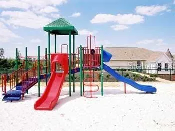 a view of a park with slide