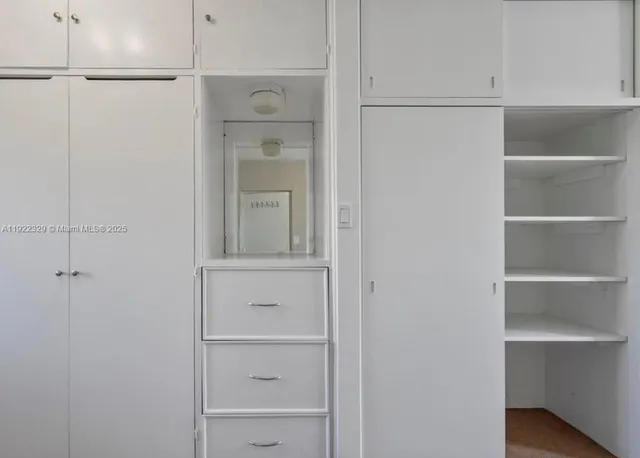 a view of walk in closet with empty racks