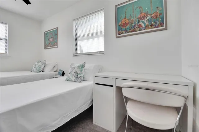 a bedroom with a bed and a flat tv screen on the dresser