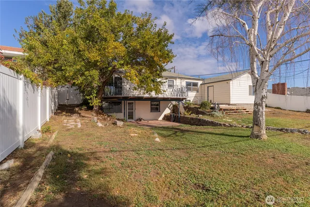 a view of backyard with a small cabin