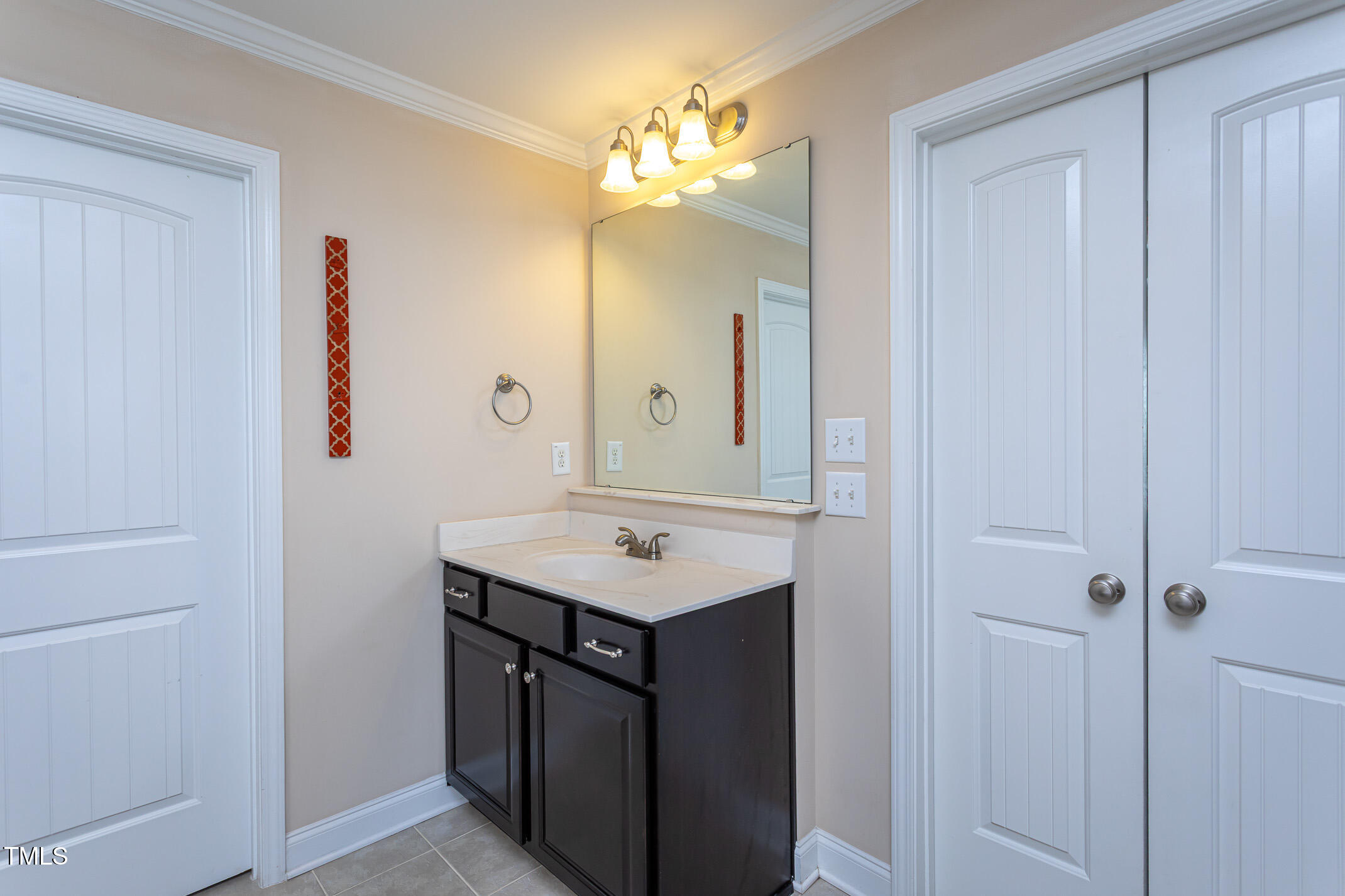2411 Cattail Pond Drive Zebulon, NC 27597 - Photo 18 of 37 a bathroom with a sink vanity and mirror
