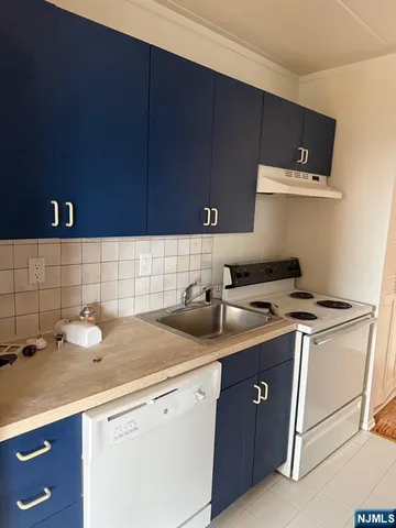 a kitchen with a sink a stove and cabinets