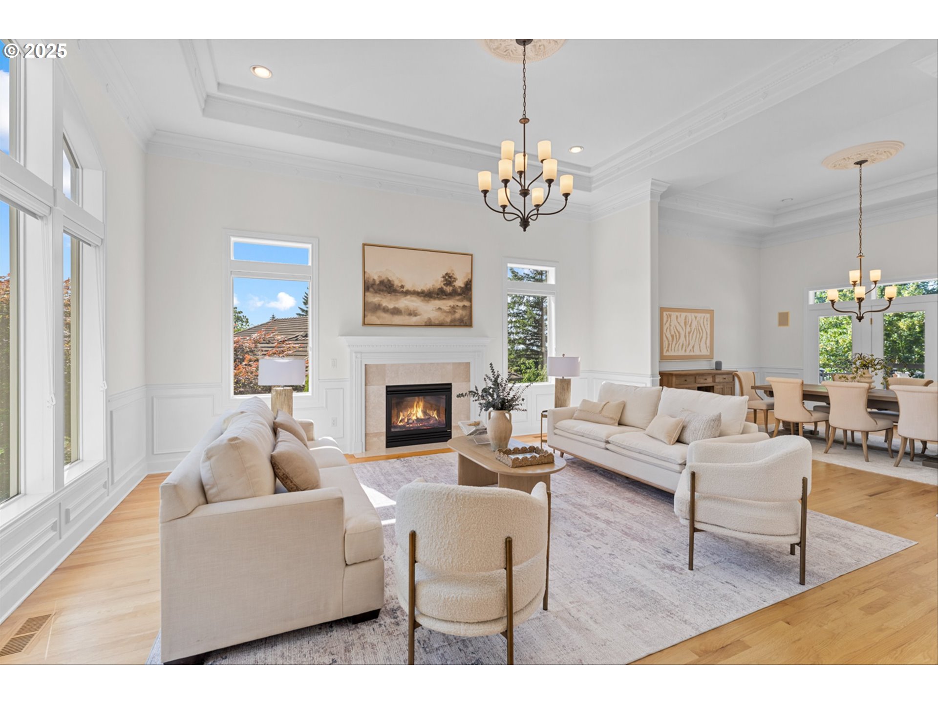 2711 Northwest 28th Circle Camas, WA 98607 - Photo 4 of 45 a living room with furniture a chandelier and a fireplace