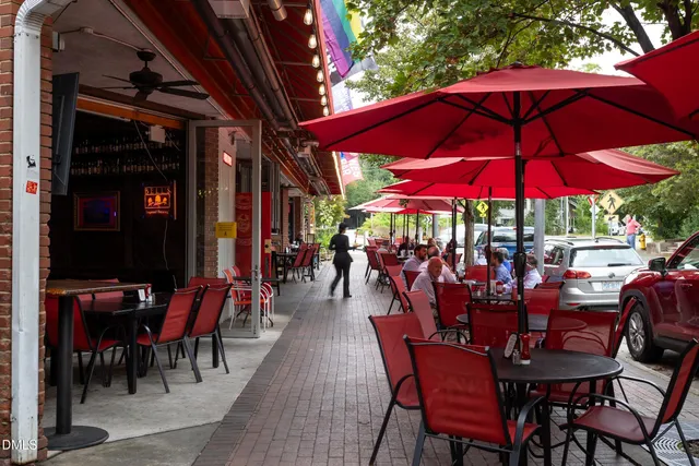 a view of shops on a street