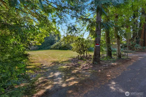 a view of a field with trees in the background