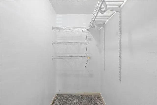 a view of walk in closet with empty racks