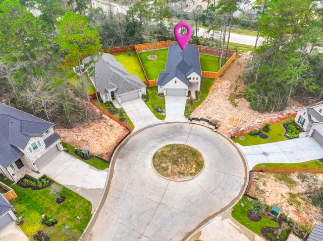 an aerial view of a swimming pool