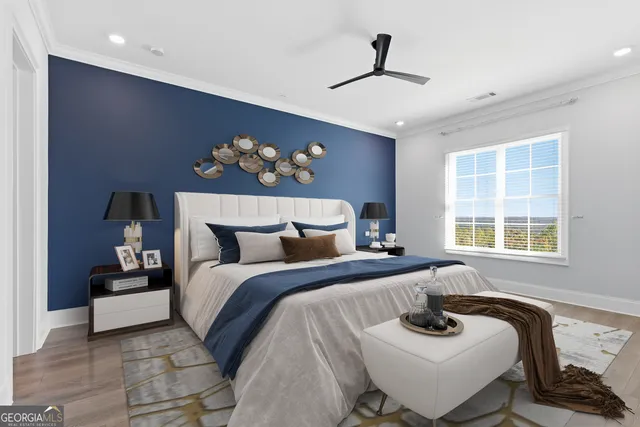 a bedroom with bed and window