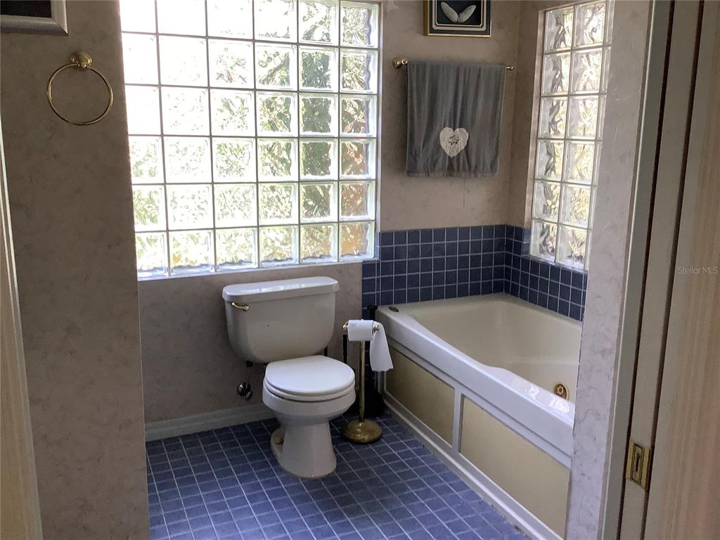 16921 Crawley Road Odessa, FL 33556 - Photo 18 of 33 a bathroom with a granite countertop toilet a sink a window and mirror