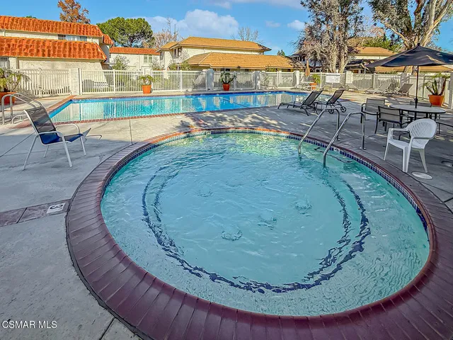 an aerial view of a swimming pool