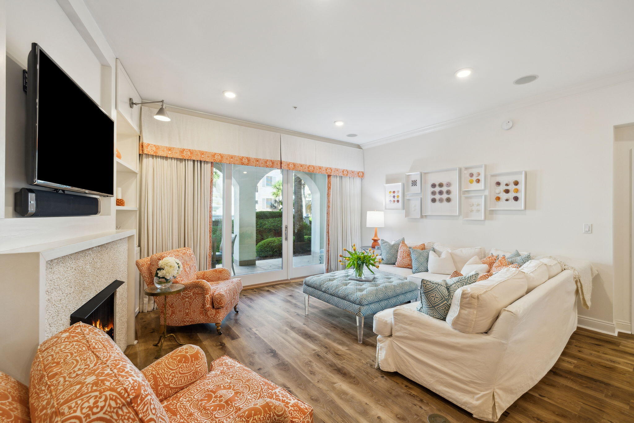 56 Blue Mountain Road, Unit B105 Santa Rosa Beach, FL 32459 - Photo 31 of 98 a living room with furniture fireplace and flat screen tv