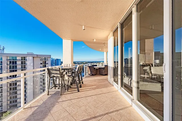 a view of a large building with a glass windows