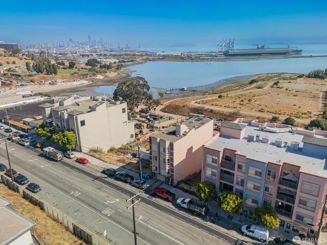 a view of a city with ocean