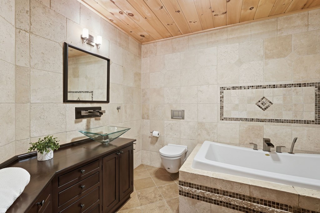 1823 Shoal Creek Road Clarkesville, GA 30523 - Photo 53 of 149 a bath room with a toilet a sink and a bath tub