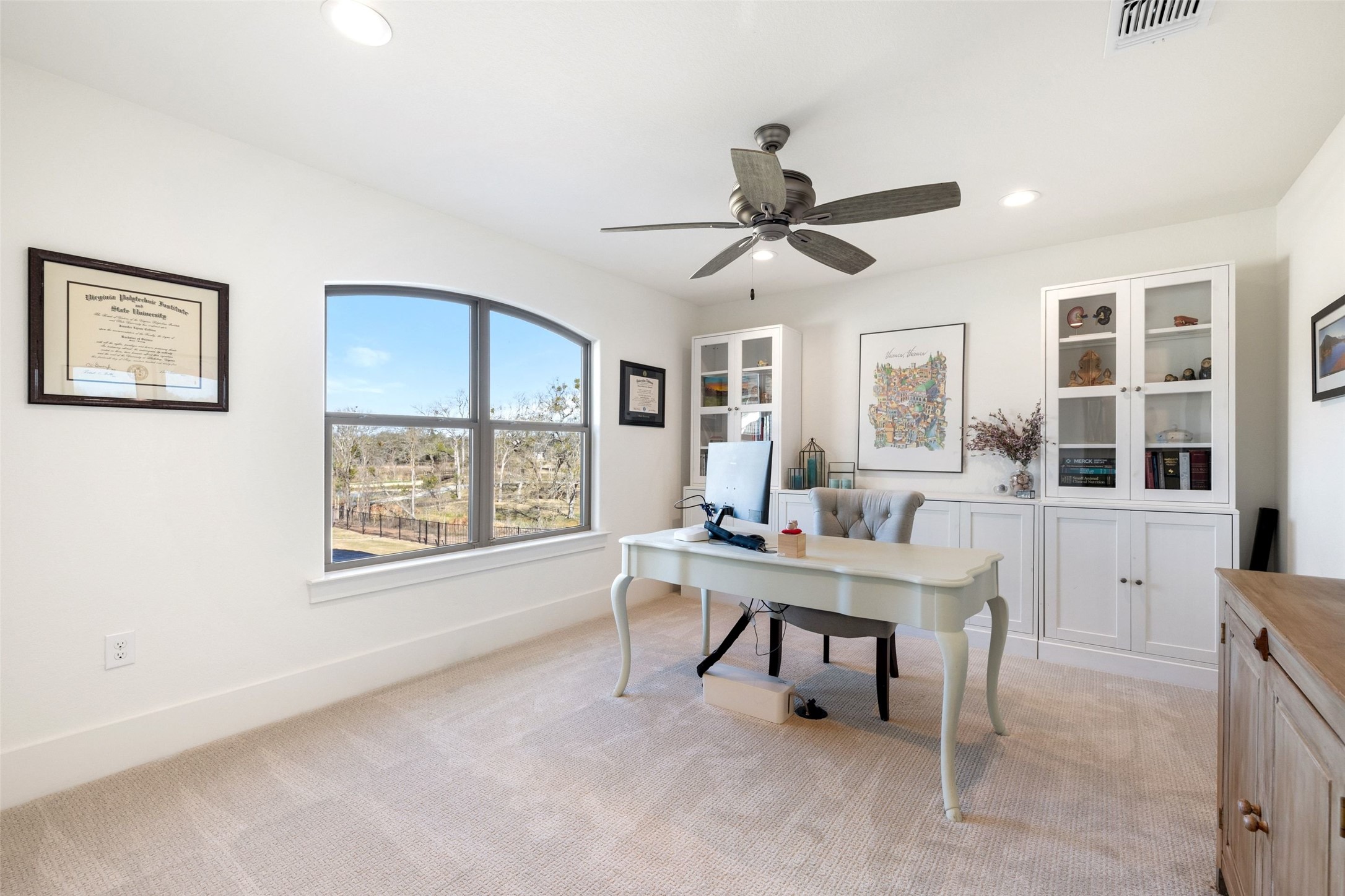 105 Deer Valley Road Georgetown, TX 78628 - Photo 23 of 40 Office area with ceiling fan, light colored carpet, and recessed lighting